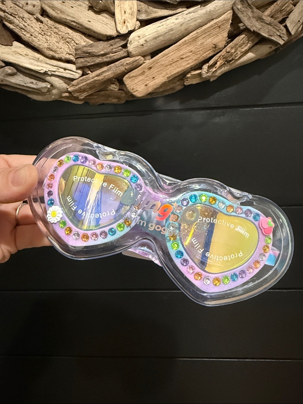 Girls 🌈 Heart Kids Shaped Swim Goggles with Rhinestone & Flower Accents